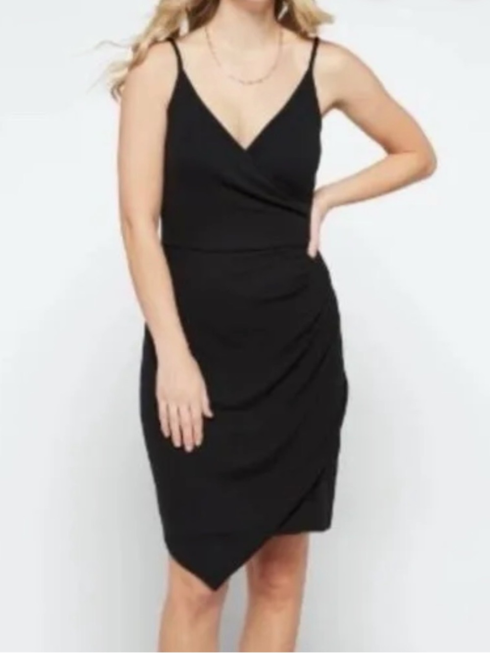 Goldray Black Spaghetti Strap Wrap Dress
